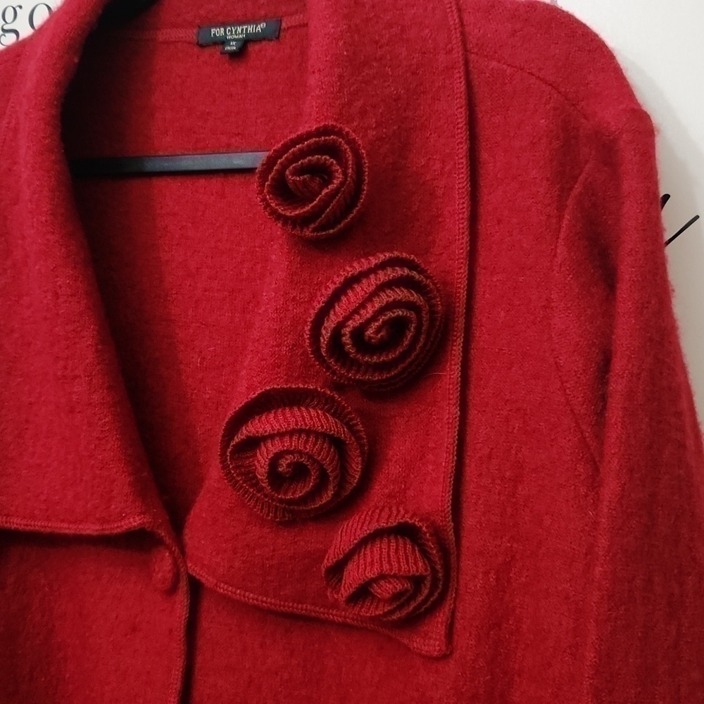 100% Wool Crochet Flowers Cardigan Jacket Sweater Winter Elegant 1X - Picture 4 of 16